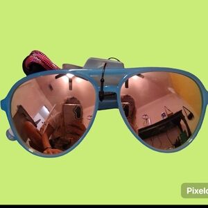 Blue Frame Sunglasses with Rose Gold Mirrored Lenses